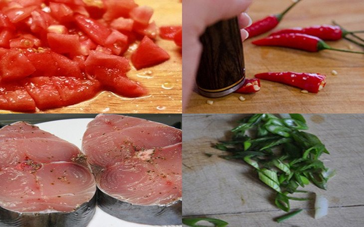 Sơ chế cá thu tươi và rau củ chuẩn bị sốt cà chua