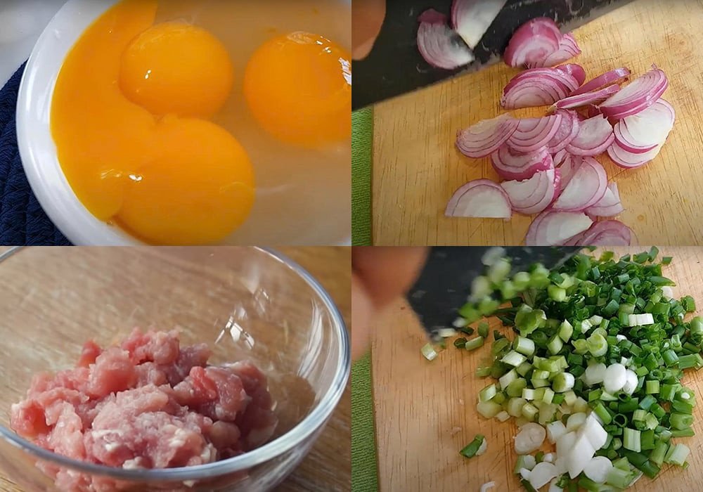 Sơ chế các loại nguyên liệu cho món trứng hấp thịt tại nhà