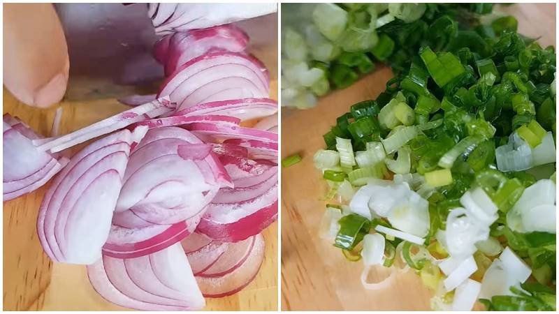 Sơ chế các loại nguyên liệu như thịt heo, hành tím, tỏi, gừng để chuẩn bị làm mắm cá lóc chưng thịt