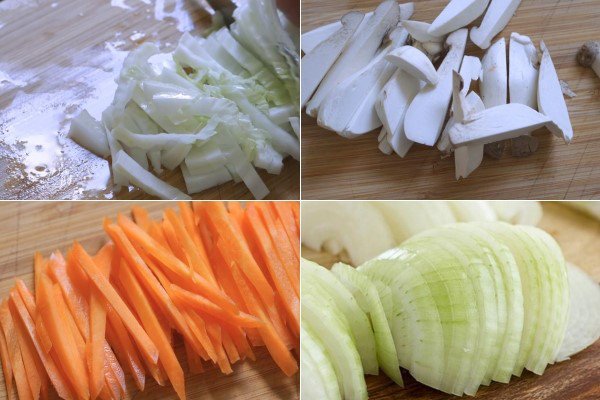 Sơ chế các loại rau củ cho món mì udon