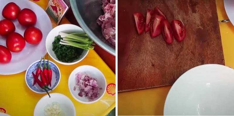 Sơ chế các loại rau củ chuẩn bị nấu bún xương heo