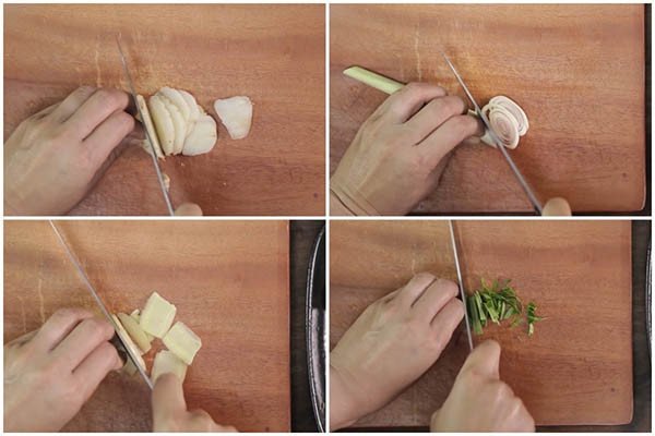 Sơ chế các nguyên liệu làm nghêu hấp sả thái