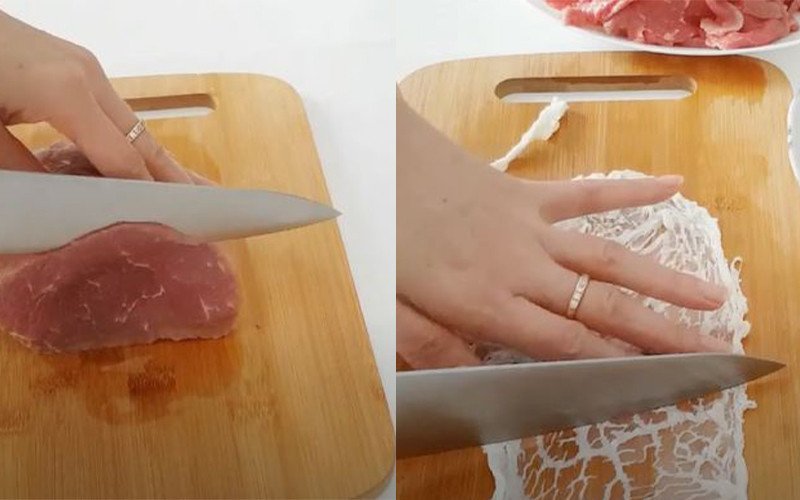 Sơ chế các nguyên liệu làm thịt bò nướng nồi chiên không dầu với mỡ chài