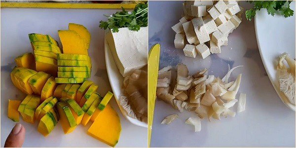 Sơ chế các nguyên liệu nấu súp bí đỏ chay