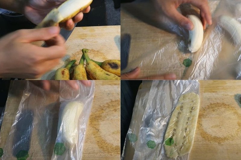 Sơ chế chuối để làm bánh chuối chiên với bột mì