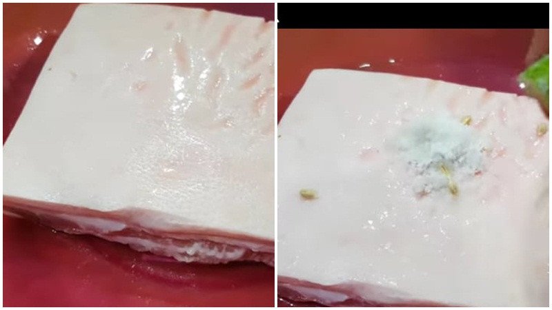 Sơ chế miếng thịt heo ba chỉ sạch sẽ trước khi luộc