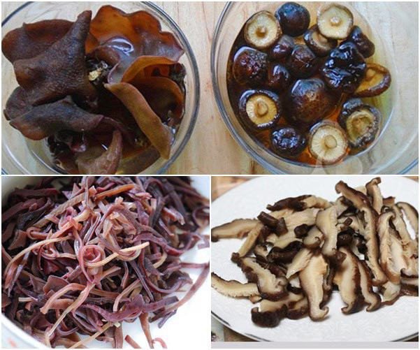 Sơ chế nấm hương và mộc nhĩ cho món xào