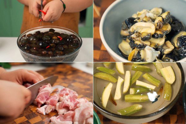 Sơ chế ốc bươu, thịt ba rọi và chuối xanh đúng cách trước khi xào