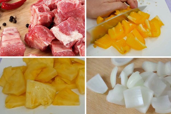 Sơ chế sườn heo và rau củ cho món sườn xào chua ngọt chuẩn vị