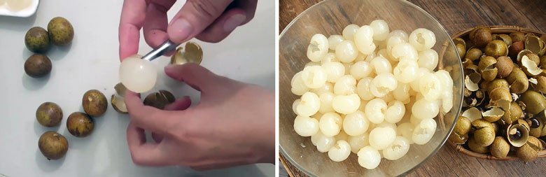 Tách cùi nhãn khéo léo để lồng hạt sen
