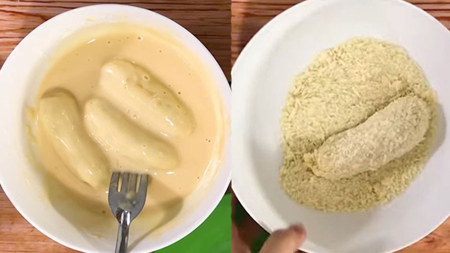 Tẩm chuối qua bột chiên giòn và bột chiên xù