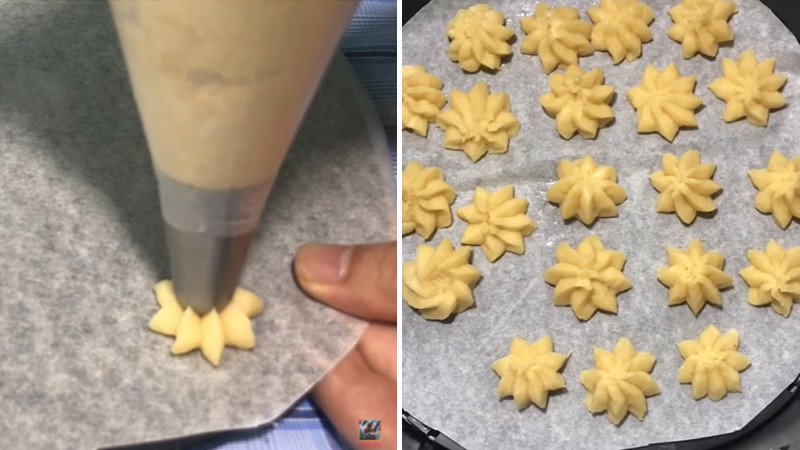 Tạo hình bánh quy bằng túi bắt kem trước khi nướng nồi chiên không dầu