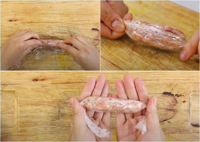 Tạo hình nem thịt rán với màng bọc thực phẩm