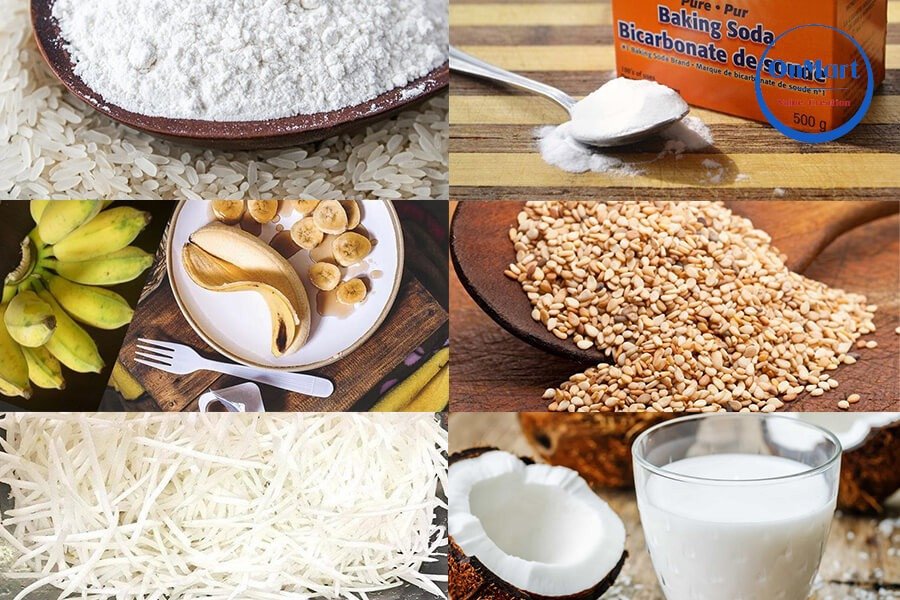 Tất cả nguyên liệu cần có để chế biến món bánh chuối chiên kiểu Thái