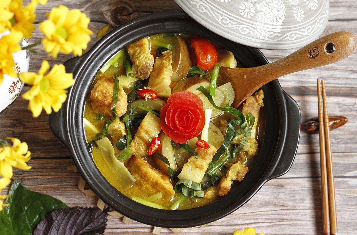 Thành phẩm canh cà pháo lá lốt