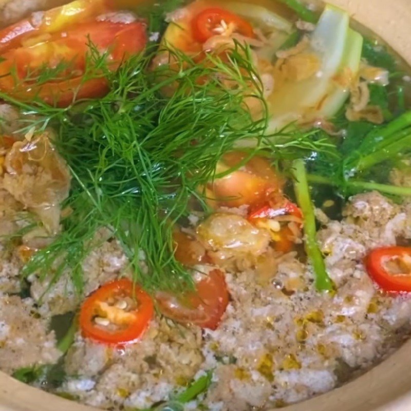 Thành phẩm canh riêu cua nấu ngót hấp dẫn