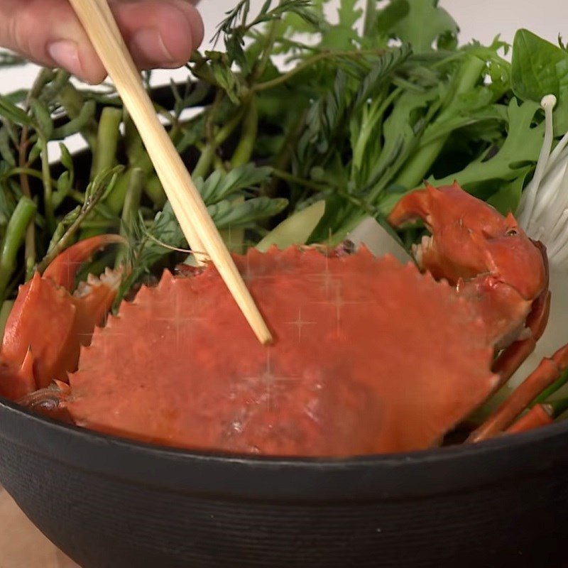 Thành phẩm lẩu cua bầu chua cay