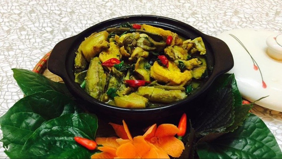 Thành phẩm món ếch nấu chuối xanh đậu phụ thơm ngon