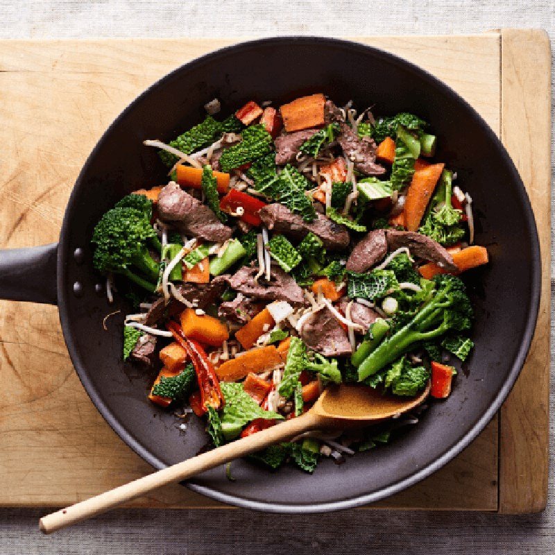 Thành phẩm tim lợn xào rau củ