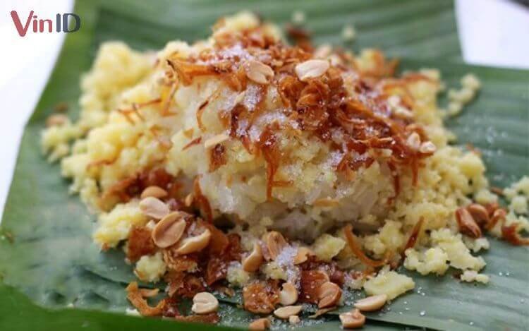 Thành phẩm xôi bắp mặn đậu xanh hấp dẫn với hành phi giòn rụm