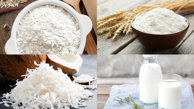Thành phần làm bánh dẻo bằng bột nếp sống nhân sữa dừa béo ngậy