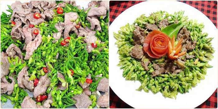 Thịt bò xào cùng hoa thiên lý ngát thơm, một món ăn ngon miệng và bổ dưỡng cho giấc ngủ ngon.