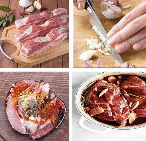 Thịt heo đang được tẩm ướp đậm đà các loại gia vị để chuẩn bị cho cách làm thịt xá xíu ngon.