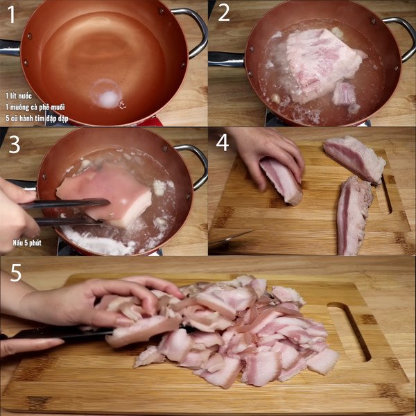 Thịt heo được sơ chế và cắt miếng nhỏ chuẩn bị cho công đoạn làm pate.