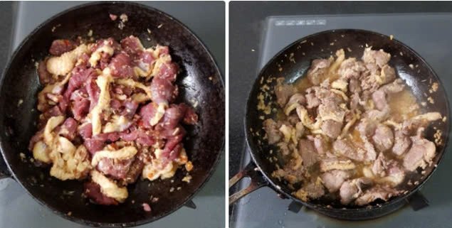 Thịt vịt đang được xào săn trên chảo