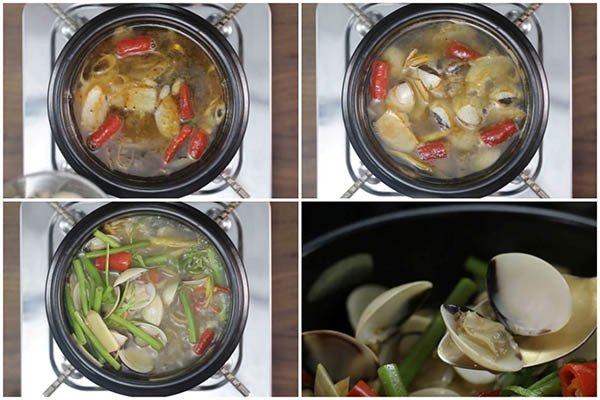 Thời gian đun sôi nghêu hấp sả thái