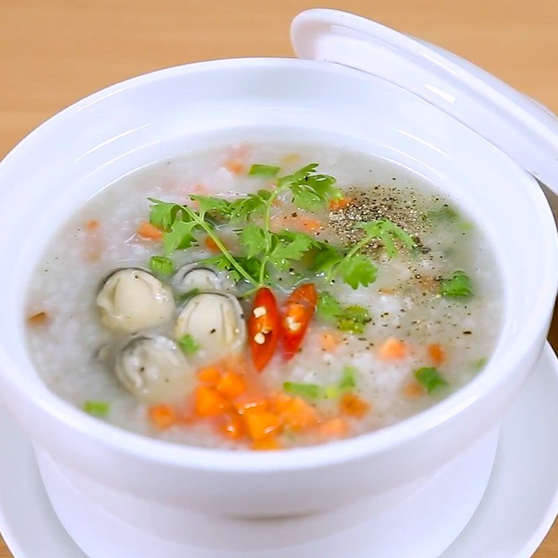 Tô cháo nấm rơm chay đã hoàn thành