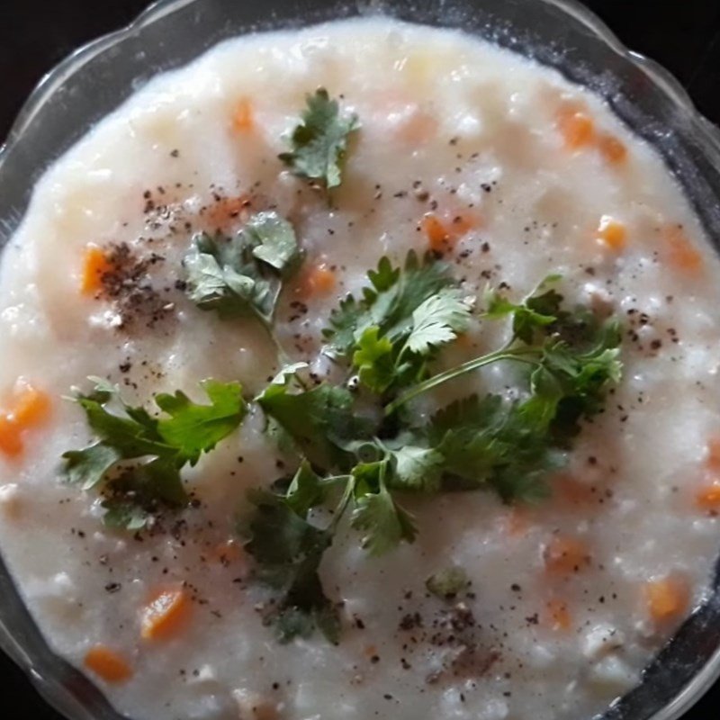 Tô cháo nấm rơm thịt băm đã hoàn thành