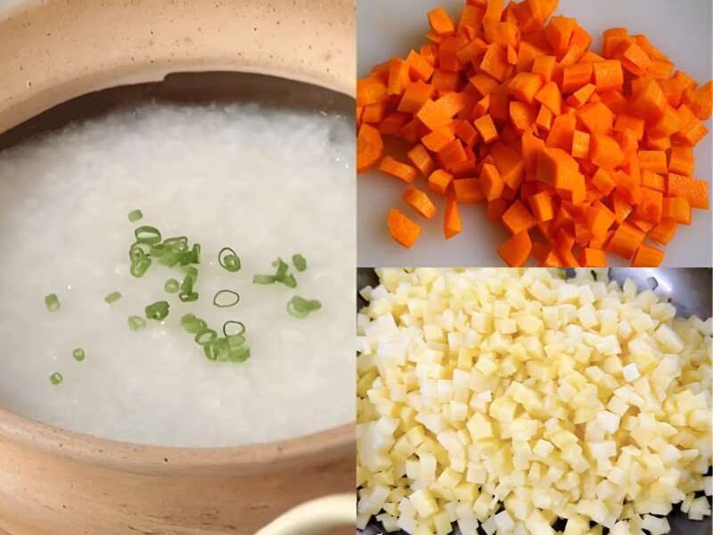 Tô cháo tôm cà rốt và khoai tây nóng hổi, dễ tiêu hóa