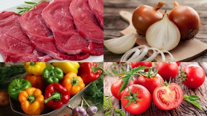 Tổng hợp nguyên liệu tươi ngon để chuẩn bị cách xào thịt nai với hành tây