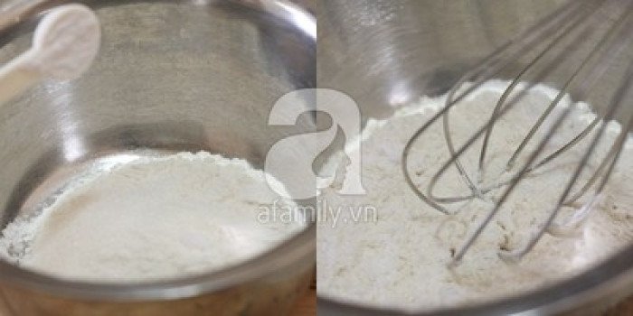 Trộn bột làm bánh pancake bơ mật ong