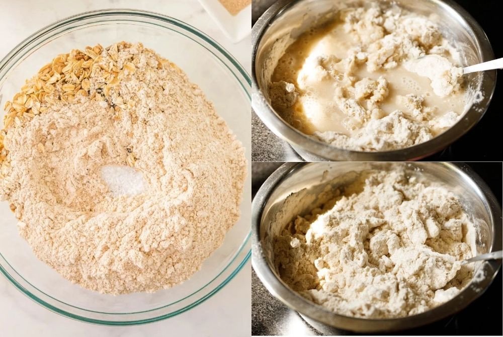 Trộn bột yến mạch làm bánh mì cho đến khi hỗn hợp kết dính lại