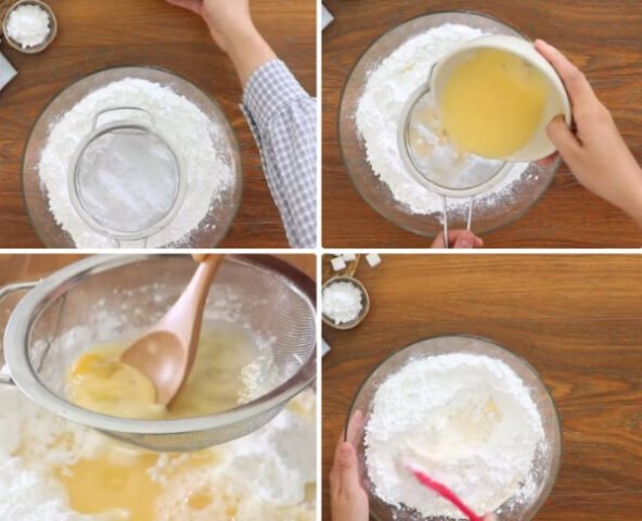 Trộn đều bột gạo và bột nếp cho cách làm bánh tai yến bột gạo