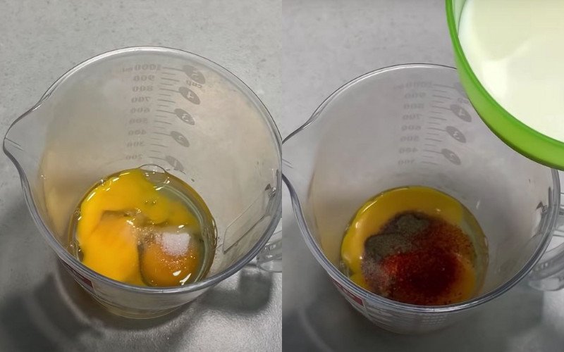 Trộn đều hỗn hợp trứng và gia vị để làm bánh bột mì rán mặn
