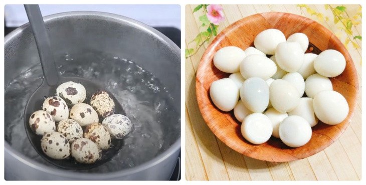 Trứng cút sau khi luộc chín được bóc vỏ cẩn thận để chuẩn bị cho món kho