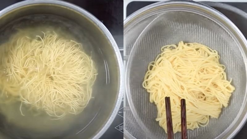 Trụng mì trứng để có sợi mì dai ngon cho món mì trứng xào