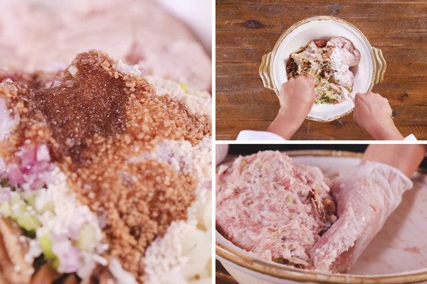 Ướp gia vị cho món xíu mại thịt heo