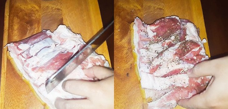 Ướp thịt lợn làm giò me