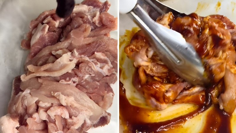 Ướp thịt thấm gia vị cho món thịt nướng kim tiền