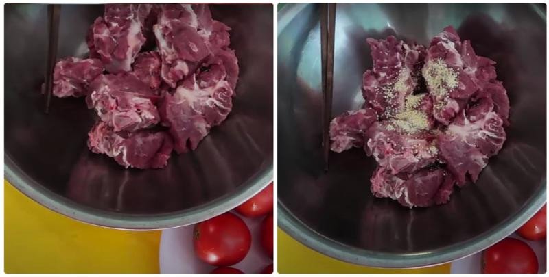 Ướp xương heo trước khi nấu bún xương heo