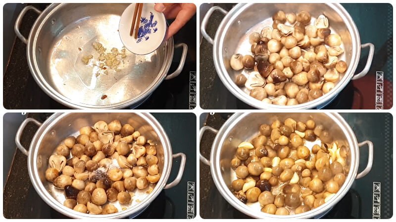 Xào nấm rơm trên chảo nóng với tỏi phi thơm, cách chế biến món chay ngon