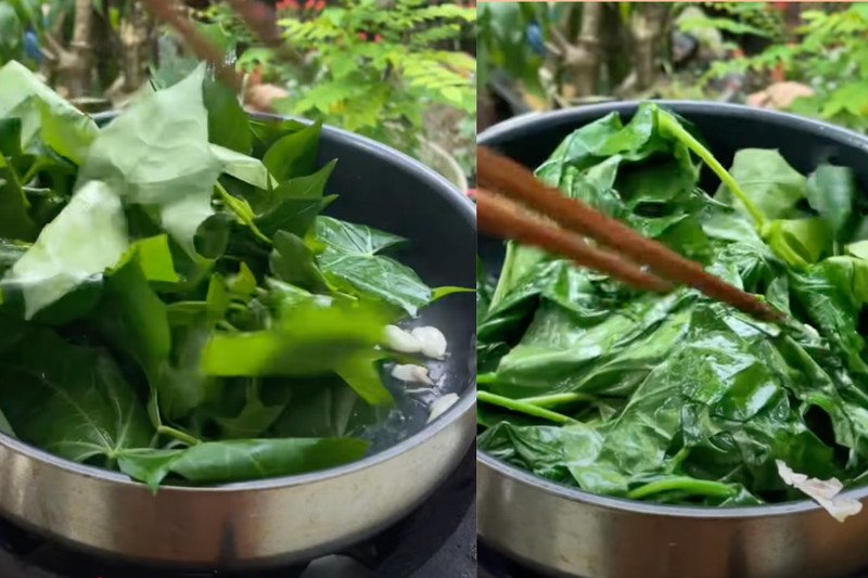 Xào rau mì chính với tỏi, nêm gia vị đậm đà