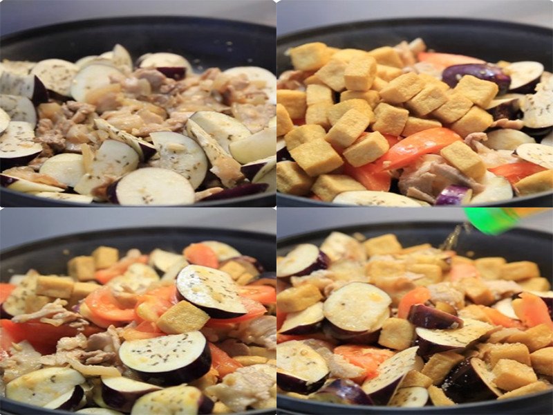 Xào thịt ba chỉ và các nguyên liệu cho canh cà xanh