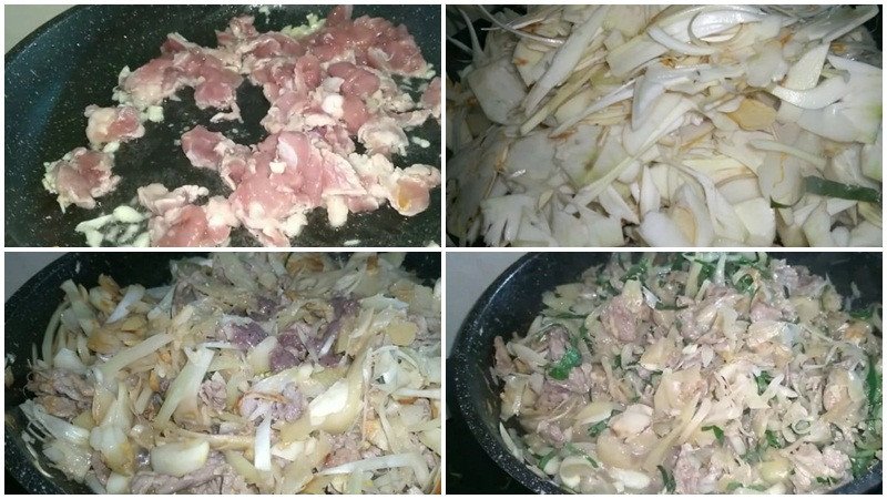 Xào thịt ba chỉ với mít non và lá lốt đậm đà