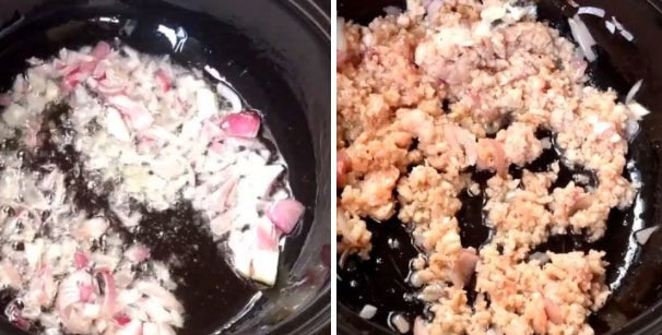 Xào thịt băm nấu canh rau mồng tơi