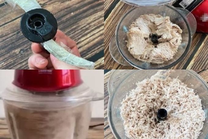 Xay thịt đã sao khô bằng máy xay sinh tố để tạo độ bông